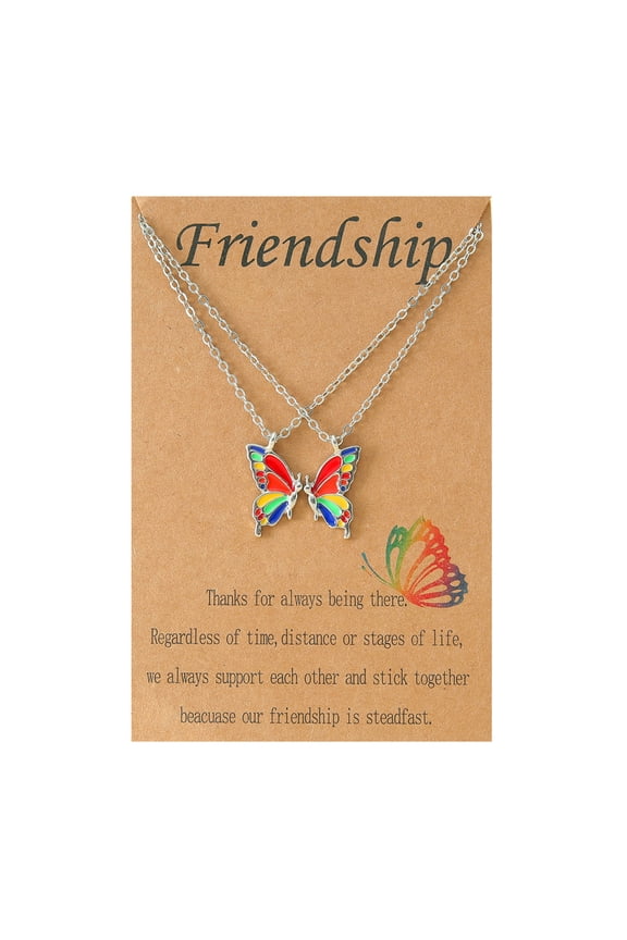 Silver Butterfly Friendship Necklace Matching BFF Pendant Gift for Women