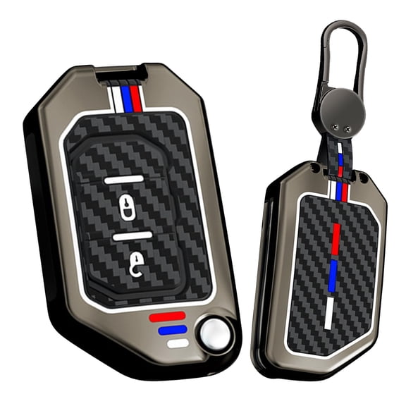 2 Button Flip Key Fob Cover Compatible with Jeep Gladiator JT Sahara JLU 2018-2023 Fit for Jeep Wrangler JL JLU Rubicon Accessories Leather& Zinc Alloy Key Shell with Keychains-2 Button