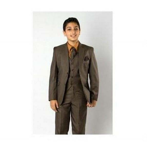 2 Button Front Closure Interior Pick Stitching Boys Suits Olive - 20