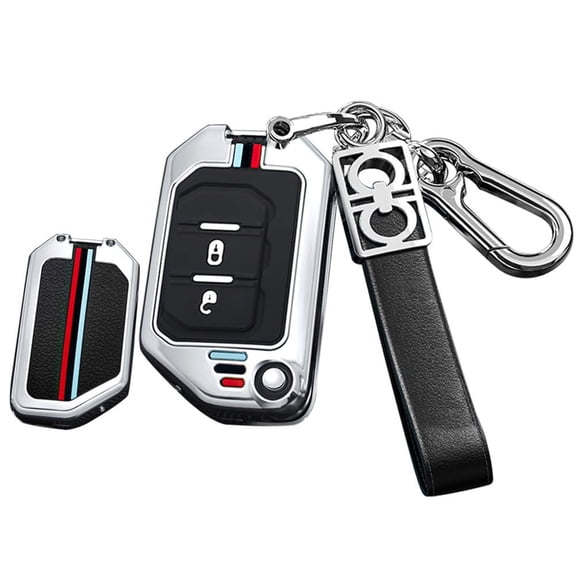 2 Button Key Fob Cover for Jeep Wrangler JL JLU Gladiator 4XE 2018-2021 Accessories Alloy+TPU Key Shell Cover with Keychains-2 Button