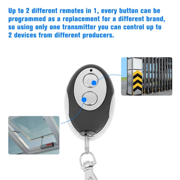2 Buttons Cloning Remote 433MHz Universal Automatic Cloning Remote Control Copy Duplicator Copying Transmitter 2 Buttons Touch Switch for Garage Gate Door Remote Control Key Fob