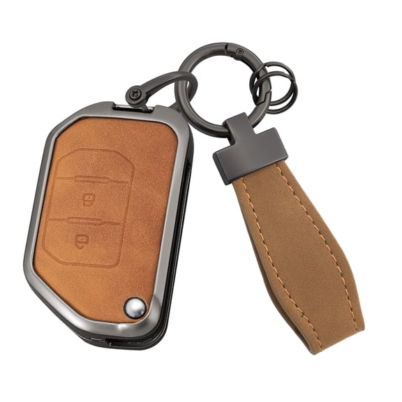 2 Buttons Key Cover Case, Zinc Alloy Metal Key Fob Case Protector Shell Compatible with Jeep Wrangler JL JLU Rubicon Gladiator JT Sahara JLU 2018-2021 2 Buttons