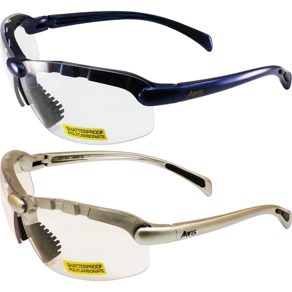 2 C-2000 Safety Glasses One Blue Frame One Silver Frame Clear Lens ANSI Z87.1