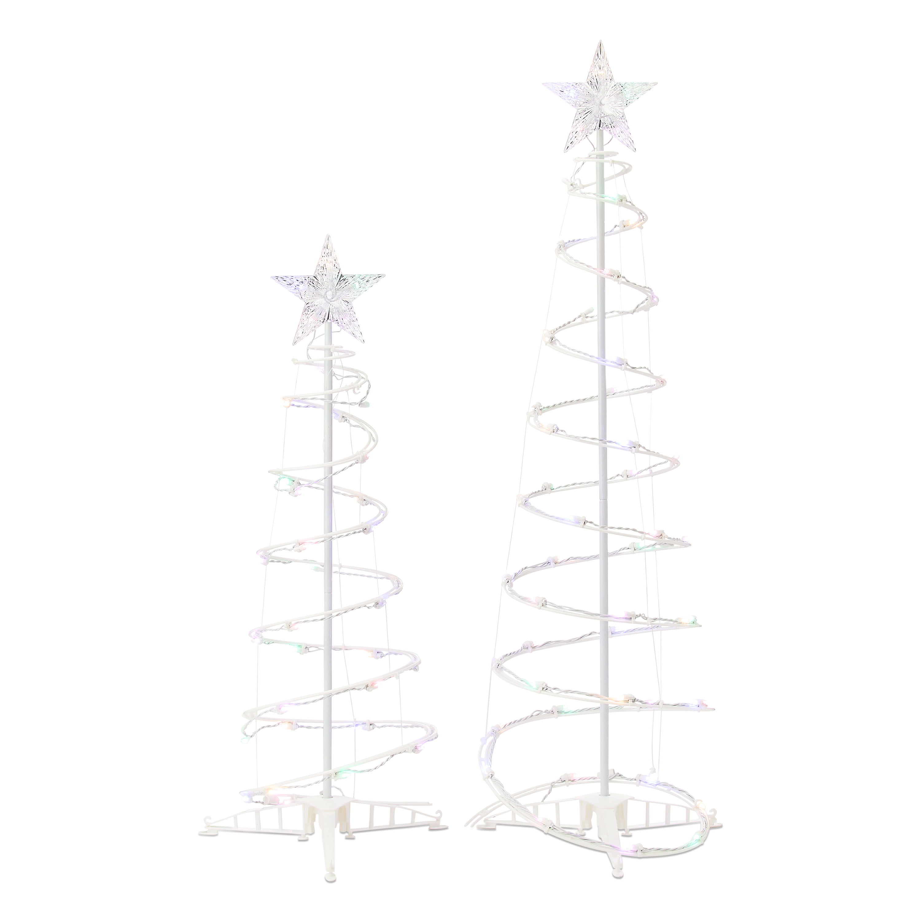 Indoor/Outdoor LED Light-Up 8-Function Color-Changing Spiral Christmas Trees, Cool White to Multicolor, Set of 2, by Holiday Time - Walmart.com