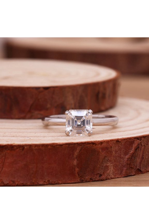 2 CT Asscher Moissanite Ring - High Quality Pave Set Shank Pronged Solitaire - Classic Lab Diamond Alternative Anniversary Gift Ring for Her