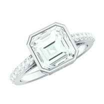 Rosec Jewels 2 CT Bezel Set Solitaire Moissanite Ring with Surfaced Prong Side Stones, 925 Sterling Silver, US 4.00