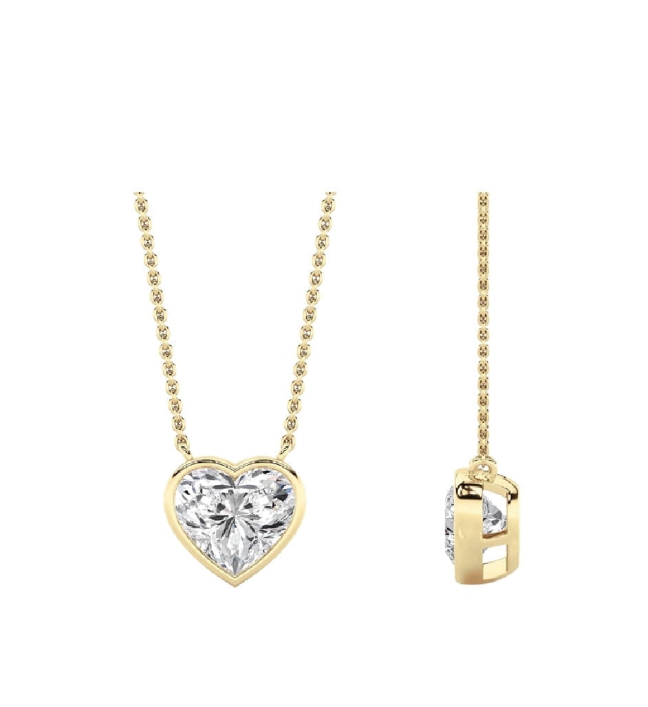 2 CT Certified Lab Grown Heart Bezel Diamond Pendant Necklace, 14K Yellow Gold, 18" Chain