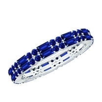 Rosec Jewels 2 CT Classic Lab Created Blue Sapphire Full Eternity Ring for Women, Round and Baguette Cut Created Blue Sapphire Ring, 925 Sterling Silver, US 4.00
