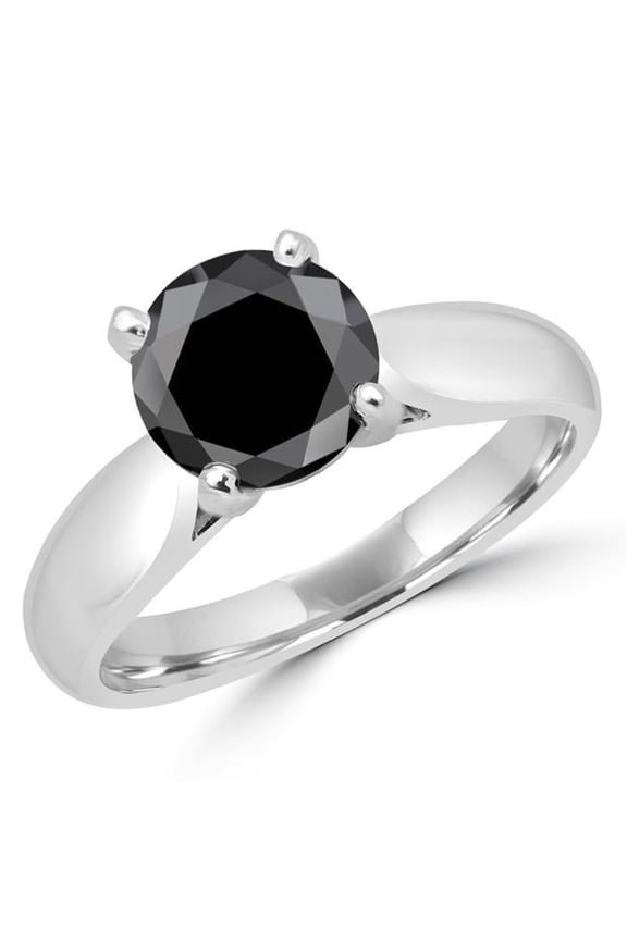 2 CT Classic Solitaire 4-Prong Round BlacK Diamond Engagement Ring in 14K