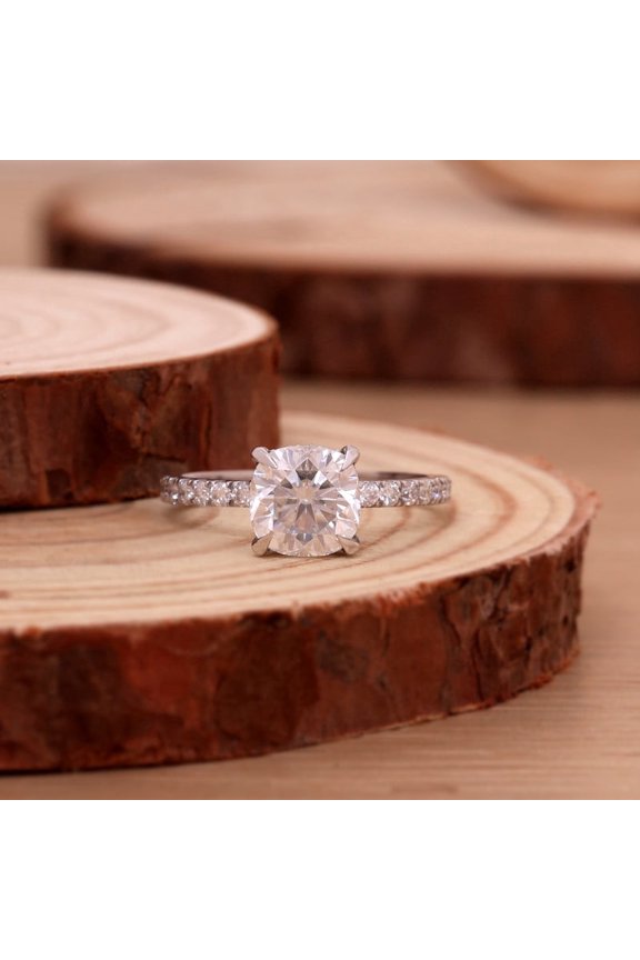 2 CT Cushion Moissanite Ring - High Quality Hidden Halo Pave Setting - Timeless 18K White Gold over Silver Anniversary Gift Ring for Her