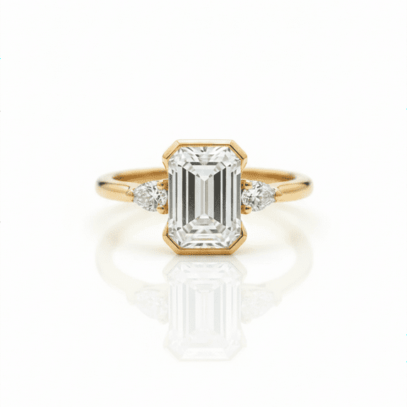 2 CT Emerald Cut Diamond Engagement Ring, Three Stone Wedding Ring ...