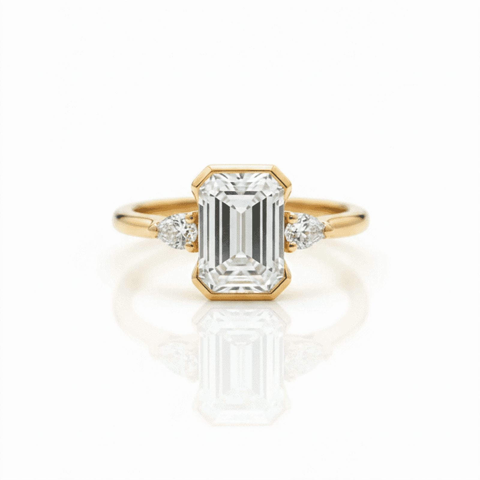 2 CT Emerald Cut Diamond Engagement Ring, Three Stone Wedding Ring ...