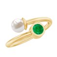 thumbnail image 1 of Rosec Jewels Freshwater Pearl Emerald Toi Et Moi Promise Ring - Ready to Gift with Jewelry Box, 14K Yellow Gold, US 3.50, 1 of 8