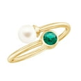 thumbnail image 1 of Rosec Jewels Cultured Freshwater Pearl Toi Et Moi Promise Ring - Pearl Emerald Ring for Women - AAA Quality - with Jewelry Box, 10K Yellow Gold, US 5.00, 1 of 7