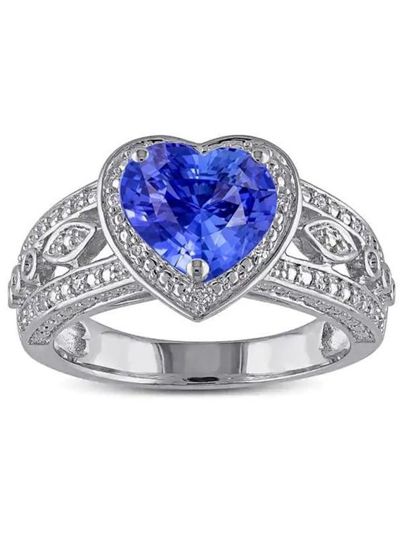 2 CT Halo Heart Light Blue Sapphire Antique Style Anniversary Ring, Size 6.5
