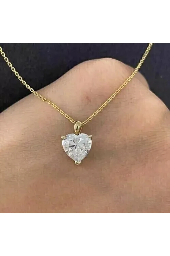 2 CT Heart Cut Lab-Created Diamond Women Solitaire Necklace 14K Yellow Gold Plated