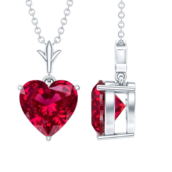 Rosec Jewels Certified Lab Grown Ruby Heart Pendant Necklace (2 Carat, AAAA Quality) - with Chain - Ready to Gift for Women, 925 Sterling Silver