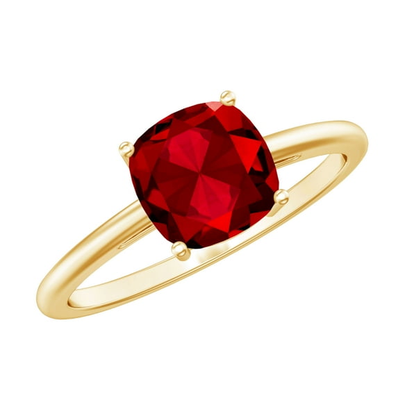 Rosec Jewels 2 CT Lab Created Ruby Solitaire Ring for Women, Cushion Cut Created Ruby Gold Ring, Valentines Gift for her, 14K Yellow Gold, US 13.00