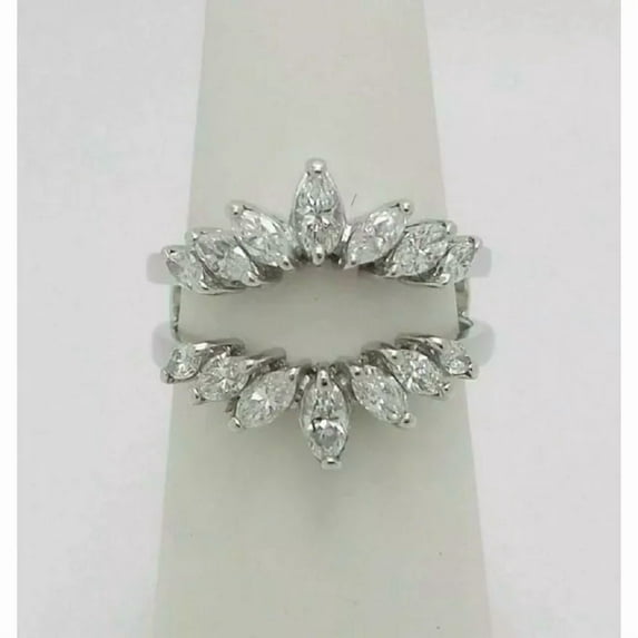 2 CT Marquise Cut Lab-Created Diamond Enhancer Wedding Ring Guard Wrap 14k White Gold Plated