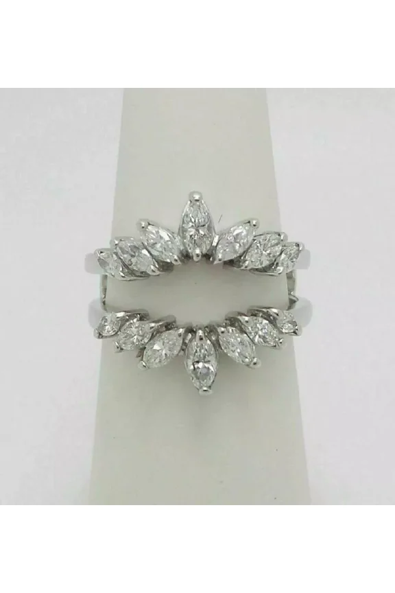 2 CT Marquise Cut Lab-Created Diamond Enhancer Wedding Ring Guard Wrap 14k White Gold Plated