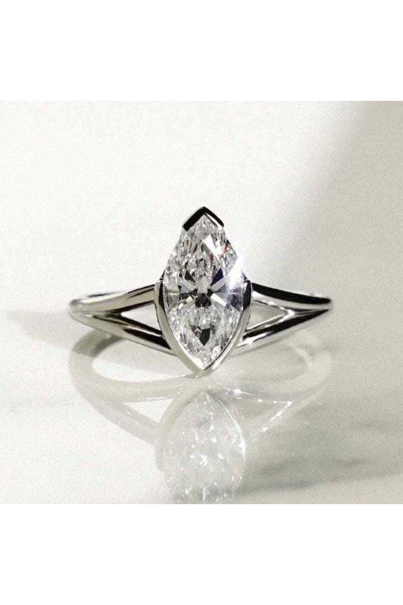 2 CT Marquise Cut Moissanite Half Bezel Setting With Split Shank Looking Unique Engagement Ring In 925 Sterling Silver (vani creations)