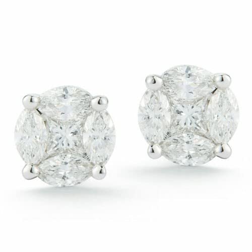 2 CT Marquise Princess Simulated Diamond Stud Earrings 14k White Gold Plated