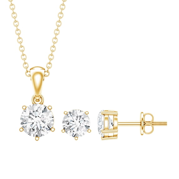 Rosec Jewels Certified Moissanite Pendant and Earrings Set - D-VS1 Quality Moissanite Solitaire Jewelry Set for Women - Ready to Gift, 14K Yellow Gold