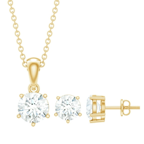 Rosec Jewels 2 CT Moissanite Solitaire Jewelry Set for Women (D-VS1 Quality), 18K Yellow Gold
