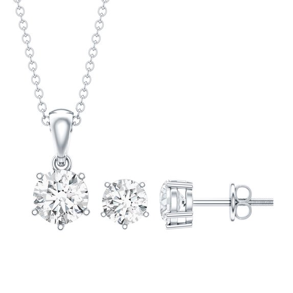 Rosec Jewels Certified Moissanite Pendant and Earrings Set - D-VS1 Quality Moissanite Solitaire Jewelry Set for Women - Ready to Gift, 925 Sterling Silver