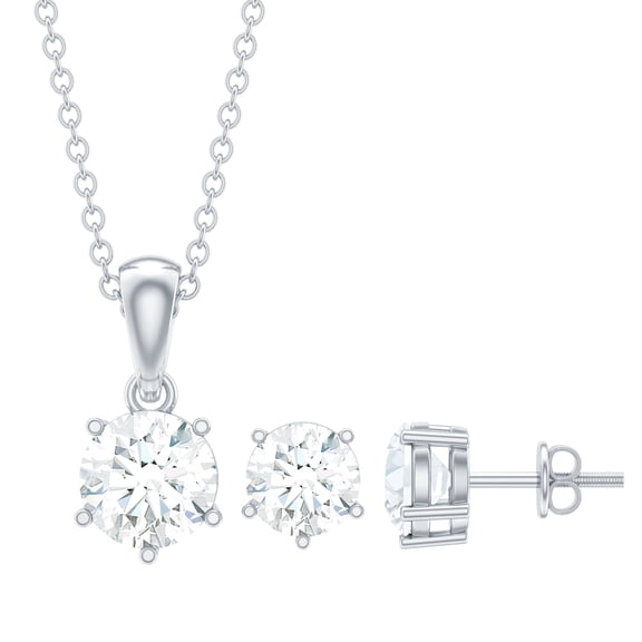 Rosec Jewels Certified Moissanite Pendant and Earrings Set - D-VS1 Quality Moissanite Solitaire Jewelry Set for Women - Ready to Gift, 925 Sterling Silver