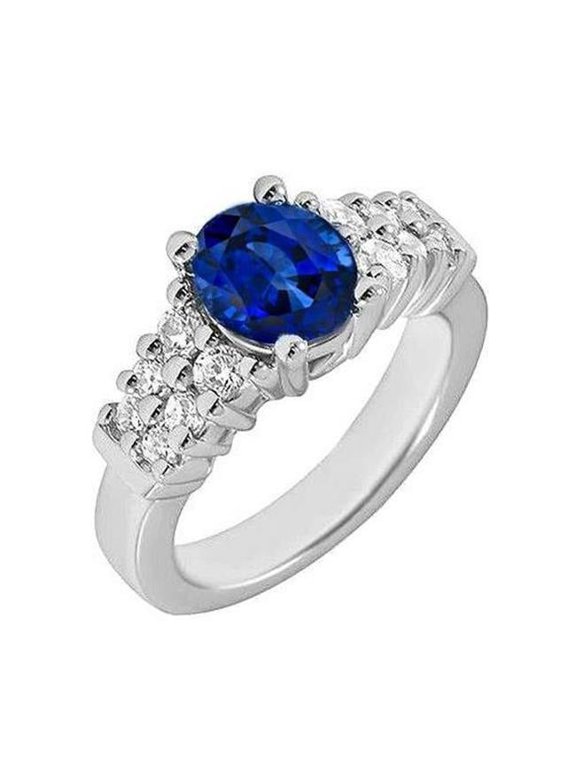 2 CT Oval Cut Ceylon Blue Sapphire Ring, White Gold - Size 6.5