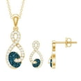 thumbnail image 1 of Rosec Jewels Natural London Blue Topaz Necklace and Earrings Set with Diamond - Womens Infinity Jewelry Set - AAA Quality, 18K Yellow Gold, 1 of 7