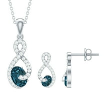 Rosec Jewels 2 CT Oval Cut London Blue Topaz Solitaire Infinity Jewelry Set with Diamond, 925 Sterling Silver