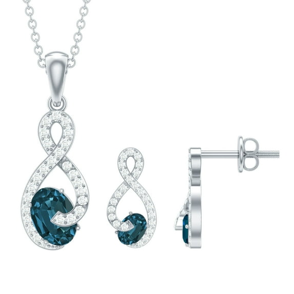 Rosec Jewels 2 CT Oval Cut London Blue Topaz Solitaire Infinity Jewelry Set with Diamond, 925 Sterling Silver