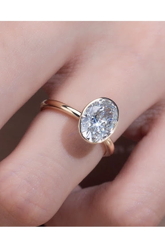 2 CT Oval Cut Moissanite Full Bezel Setting Wedding Ring In 925 Sterling Silver