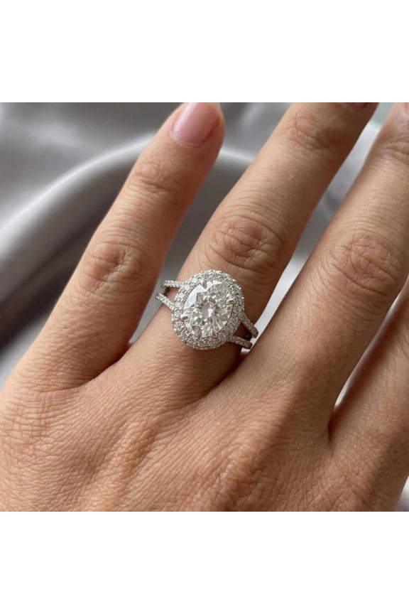 2 CT Oval Cut Simulated Hidden Halo Engagement Ring 925 Sterling Silver Proposal & Promise Ring Bridal Wedding Ring Anniversary Gift for Her
