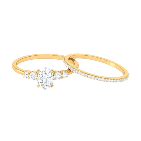 Rosec Jewels Certified Oval and Round Shape Zircon Wedding Ring Set for Women, Cubic Zirconia Solitaire Ring Set, 10K Yellow Gold, US 10.00