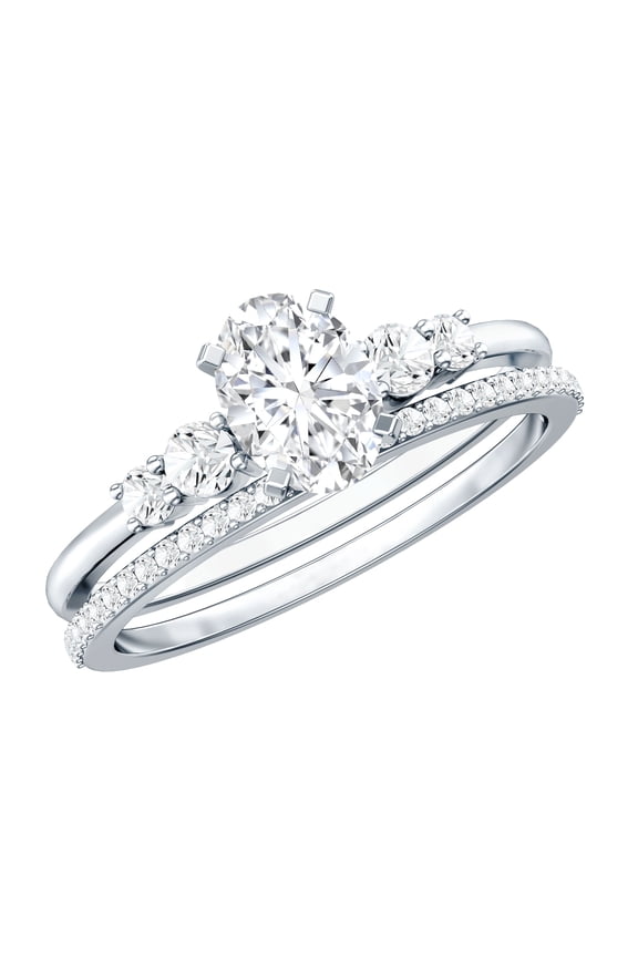 Certified Oval and Round Shape Zircon Wedding Ring Set for Women, Cubic Zirconia Solitaire Ring Set, 925 Sterling Silver, US 4.00