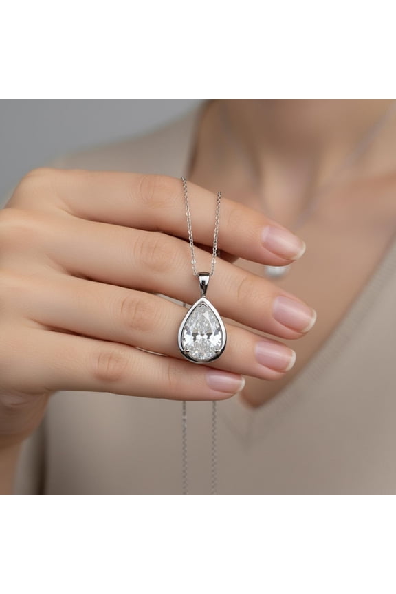 2 CT Pear Cut Bezel Set Moissanite Wedding Pendant 14K White Gold Plated For Her