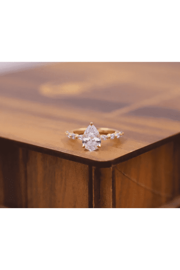 2 CT Pear Cut Moissanite Prong Setting Gold Tone Ring For Bridal Gift in 925 Sterling Silver