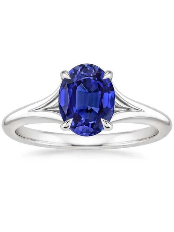 2 CT Prong Set Oval Ceylon Sapphire Solitaire Ring, 14K White Gold - Size 6.5