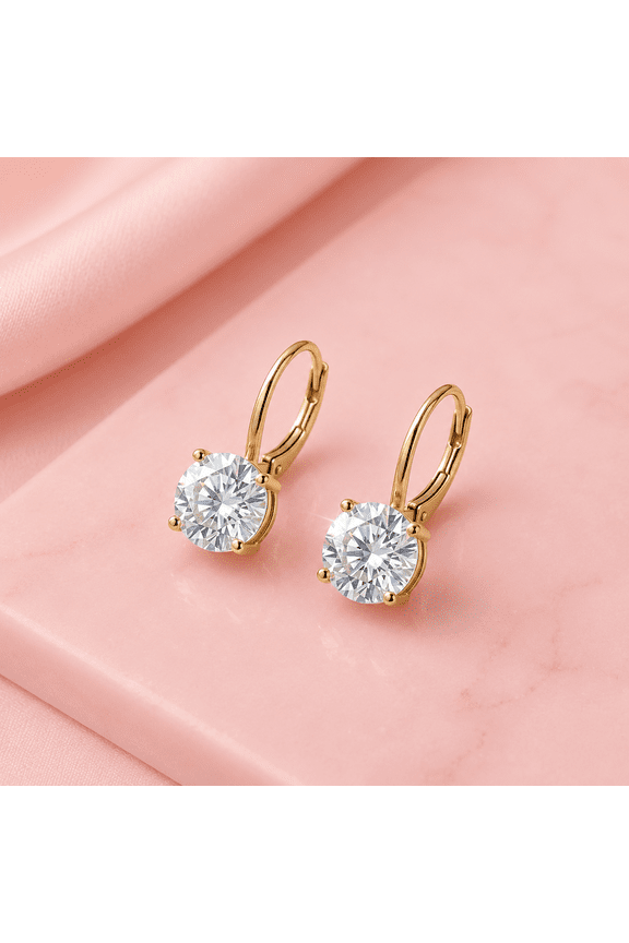 2 CT Round Cut EF/VS1 Lab Grown Diamond Lever Back Hoop Earrings Yellow Gold