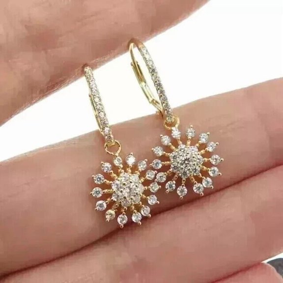 2 CT Round Cut Moissanite Drop Dangle Engagement Earrings 14k Yellow Gold Plated