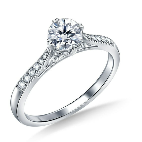 2 CT Round Cut Moissanite Engagement Ring /18K White Gold Plated Engagement Ring/ 4-Prong Solitaire Hidden Halo Moissanite Ring ,Ring for Her
