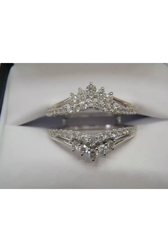 2 CT Round Cut Moissanite Enhancer Wrap Guard Wedding Ring 14k White Gold Plated