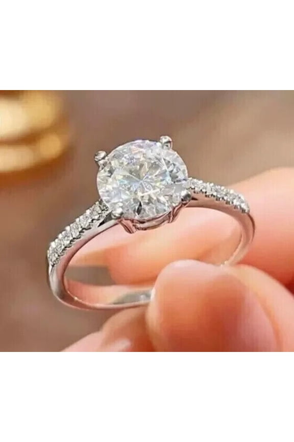 2 CT Round Cut Simulated Diamond Engagement Ring 14k White Gold Plated Sterling Silver