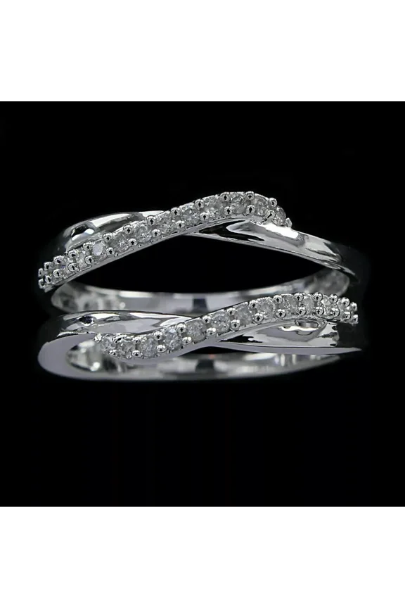 2 CT Round Cut White Lab-Created Diamond Enhancer Wedding Ring Guard Wrap 14k White Gold Plated