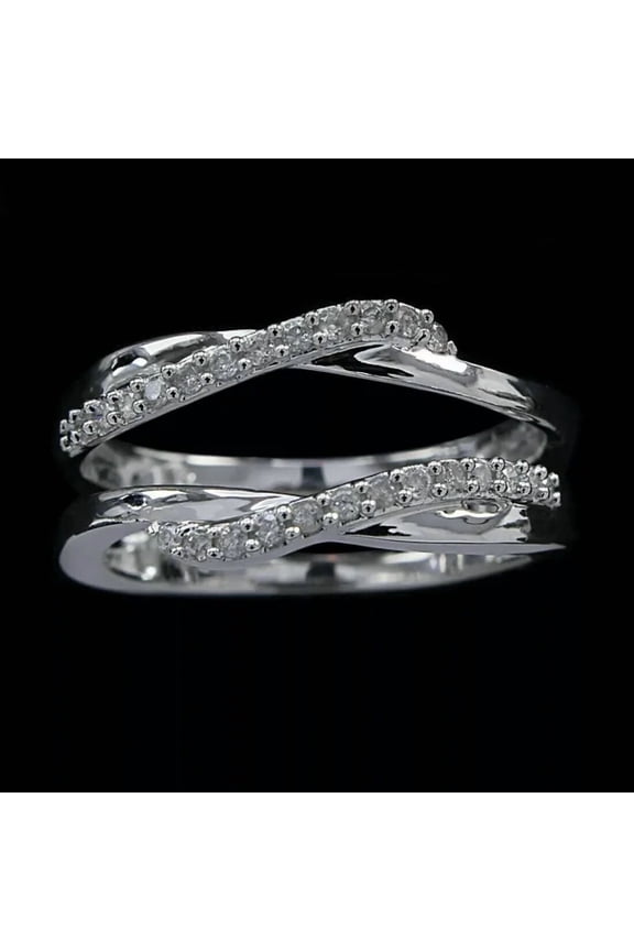 2 CT Round Cut White Lab-Created Diamond Enhancer Wedding Ring Guard Wrap 14k White Gold Plated