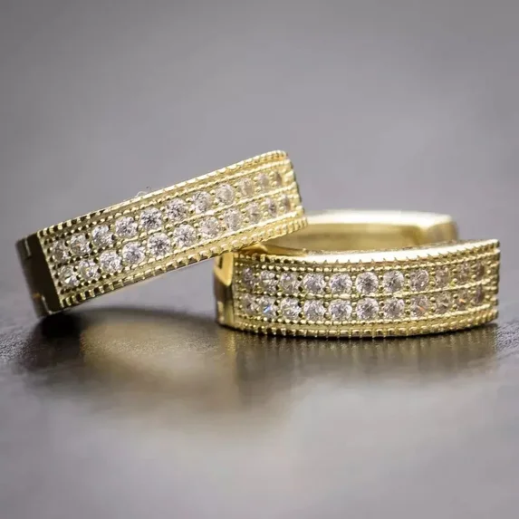 2 CT Round Cut White Men's Moissanite Hoop Earrings 14K Yellow Gold Plated