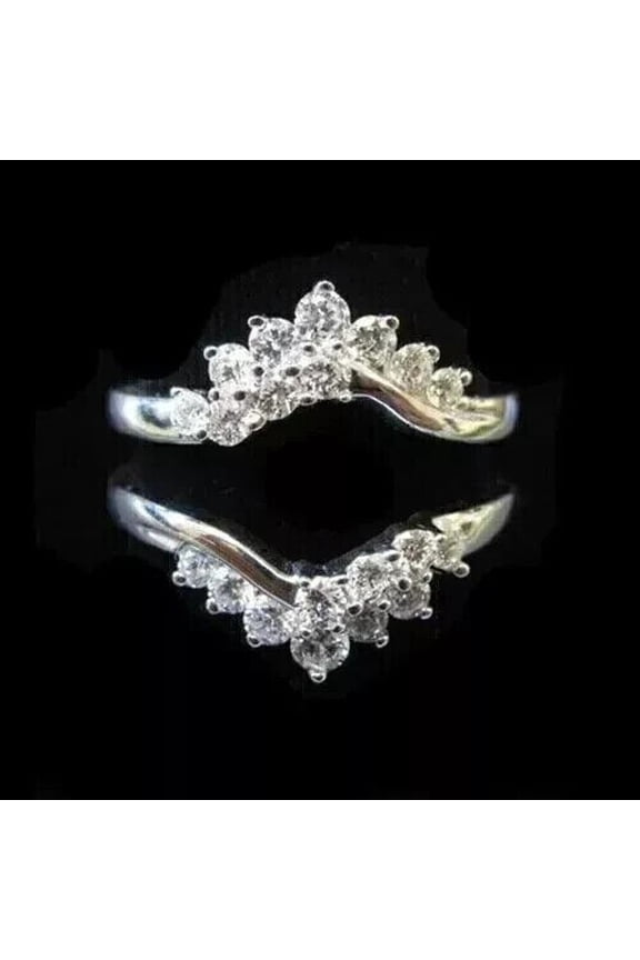 2 Ct Round Cut White Moissanite Wrap Enhancer Ring 14k White Gold Plated